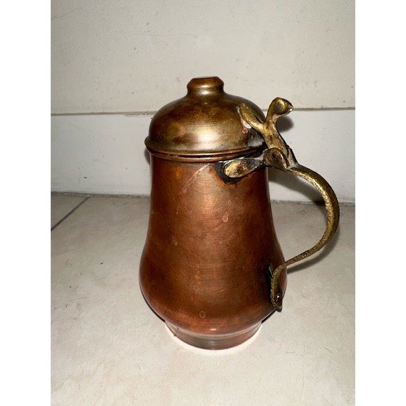 Vintage Copper Pitcher Kettle with Brass Handle and Lid Decorative Beverage - Picture 5 of 9